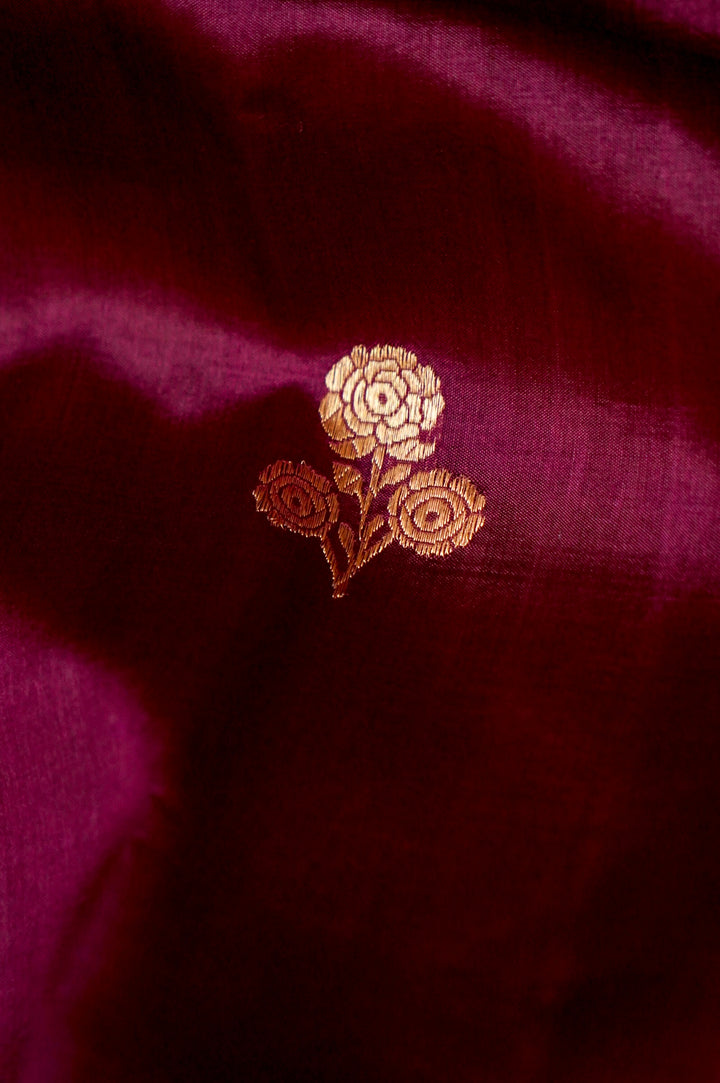 Banarasi Pure Katan Silk Wine Saree with Sona Rupa Buti View 5