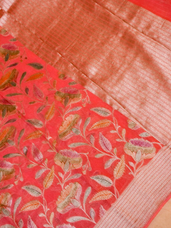 Banarasi Pink Meenakari Khaddi Georgette Saree with handbrush Meena