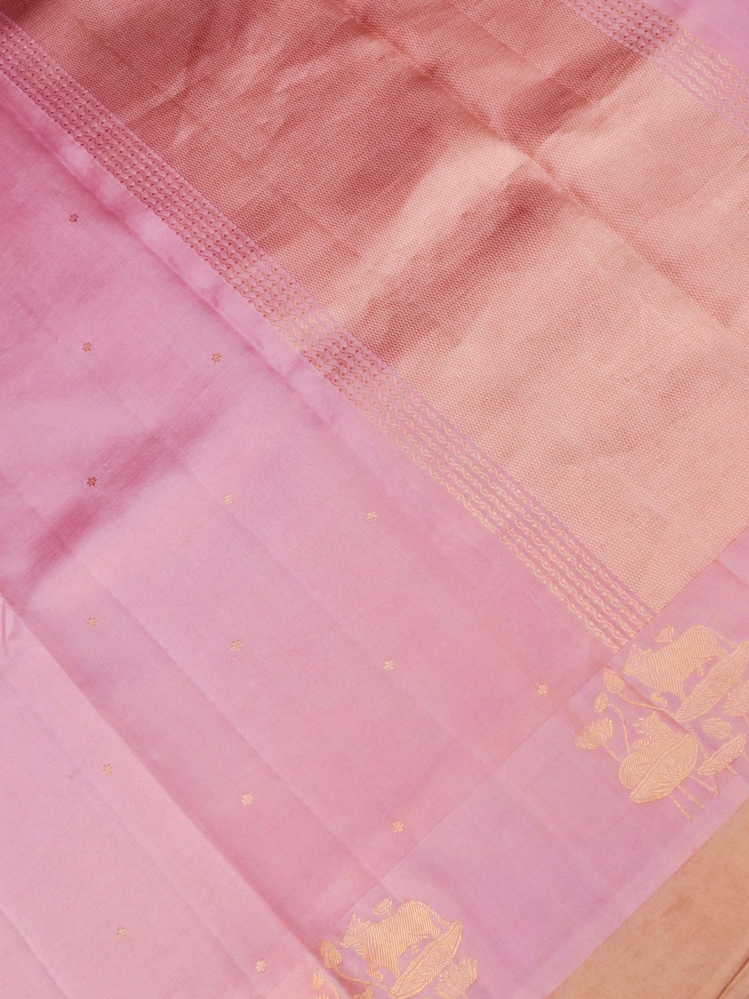 Handwoven Banarasi Pure Baby Pink Mashru Silk Saree with Zari Shikargah Weave View 2