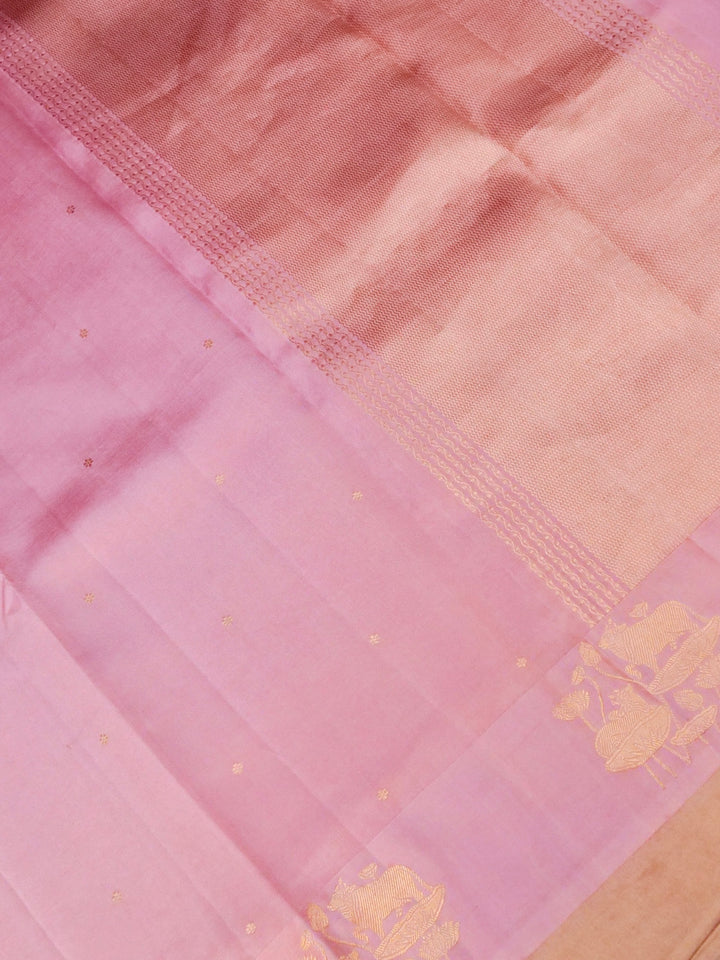 Handwoven Banarasi Pure Baby Pink Mashru Silk Saree with Zari Shikargah Weave View 2