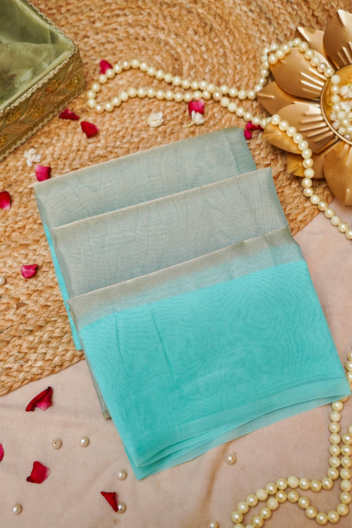 Aqua Serenity Pure Handloom Tissue Silk Saree View 1