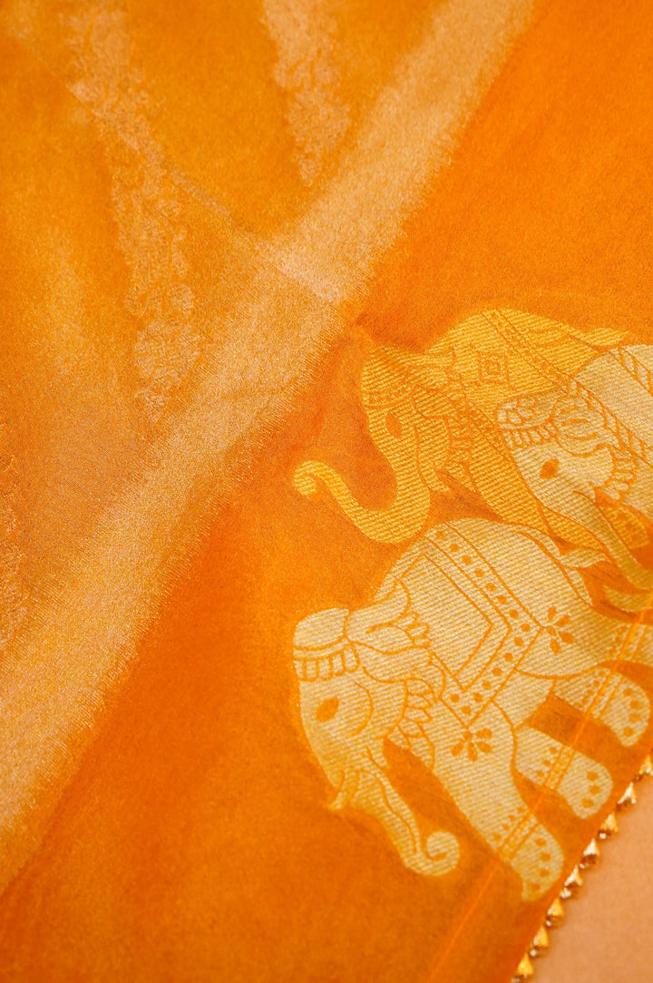 Yellow Banarasi Tissue Silk Saree with Meenakari Jangla Top and Elephant Motif Dupatta