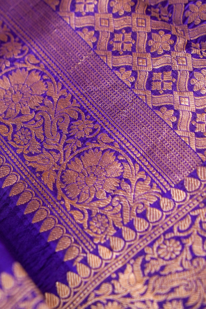 Celebrity Inspired Violet Pure Katan Silk Saree with Chand Boota Design