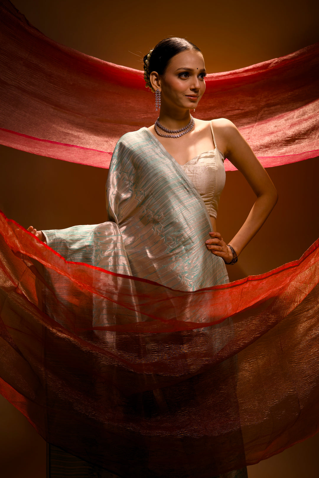 Handloom Pure Banarasi Brocade Silk Bamboo Shoot Inspired Contemporary Designer Saree View 4
