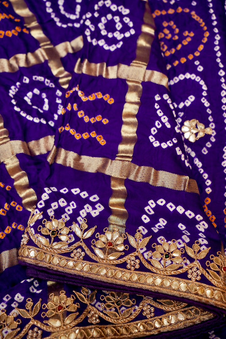 Royal Purple Pure Gajji Gharchola Saree with Gota Patti Hand Embroidery