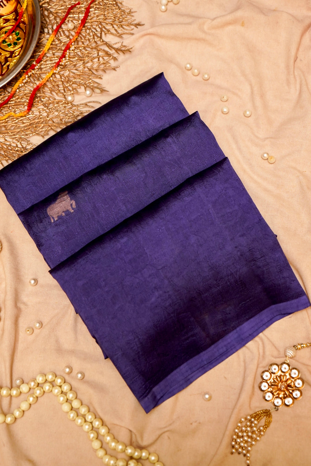 Navy Blue Elegance Banarasi Handloom Pure Tanchoi Saree Cover View