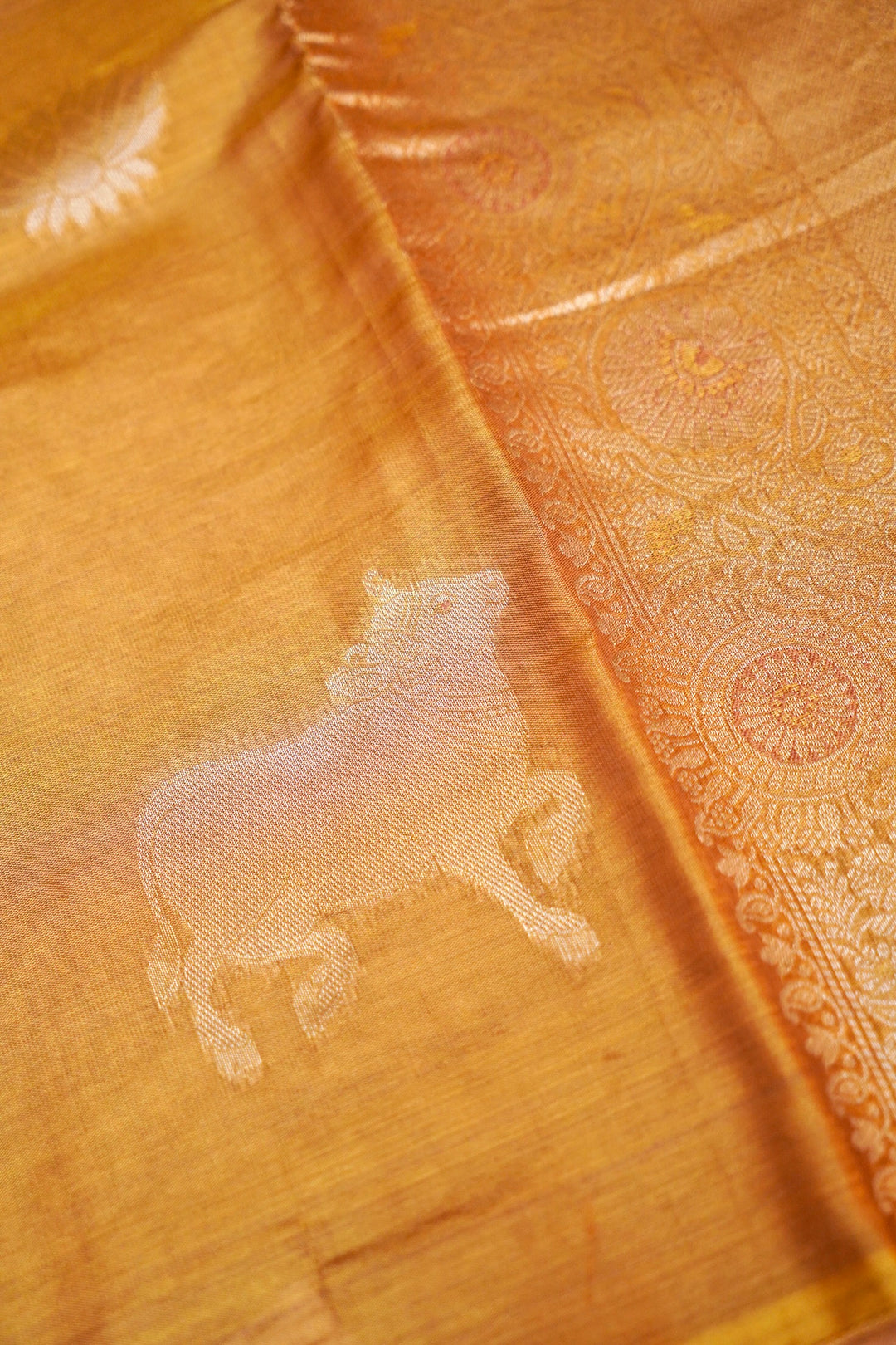 Golden Banarasi Tissue Silk Saree with Zari Nandi Motifs