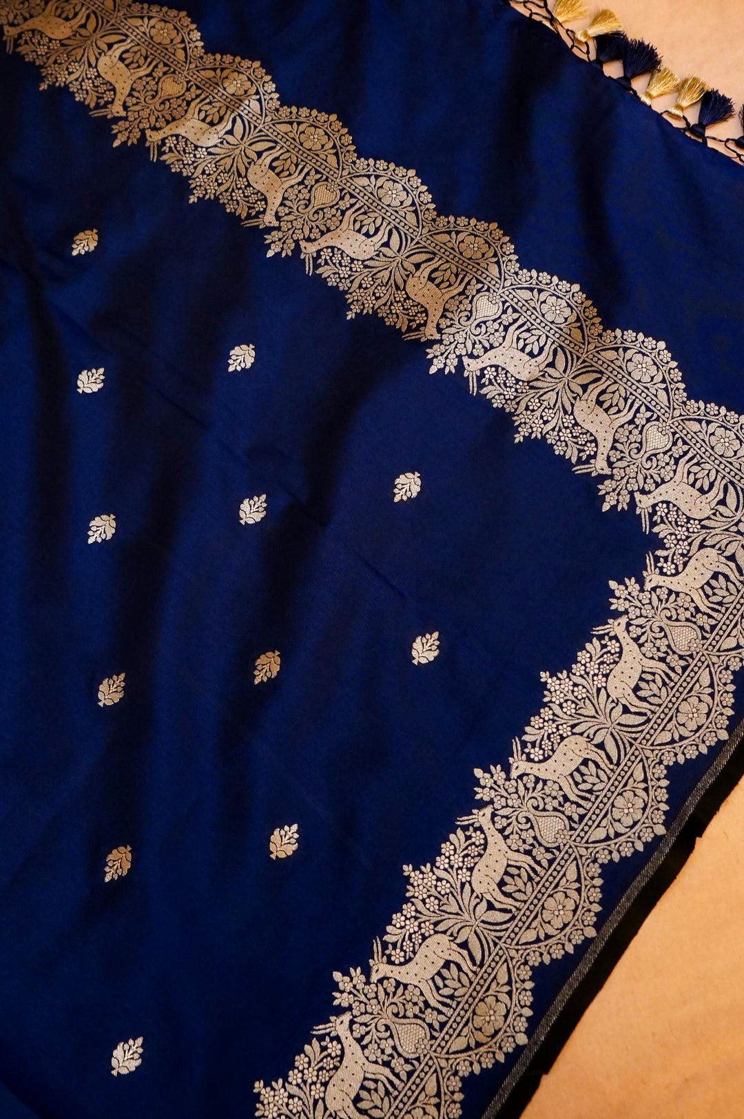 Dark Blue Banarasi Katan Silk Shikargah Suit Set