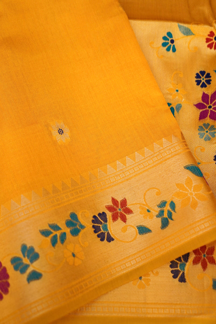Yellow Banarasi Silk Saree with Paithani Border and Paithani