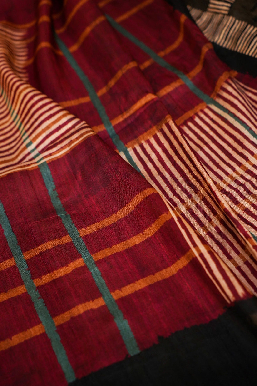 Black Tussar Silk Saree with Elegant Printed Check Pattern