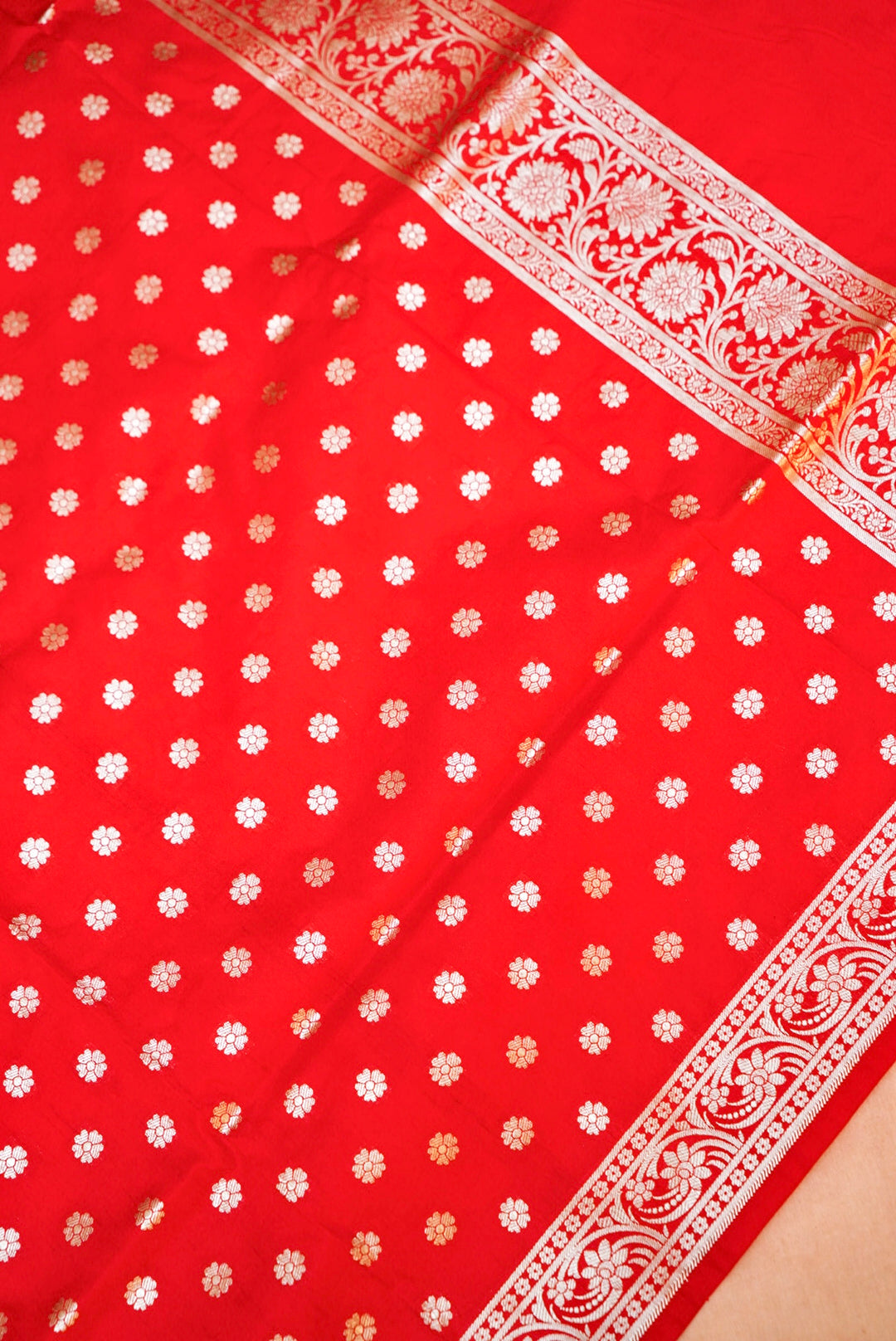 Banarasi Red Katan Silk Jaal Suit with Banarasi Booti Dupatta
