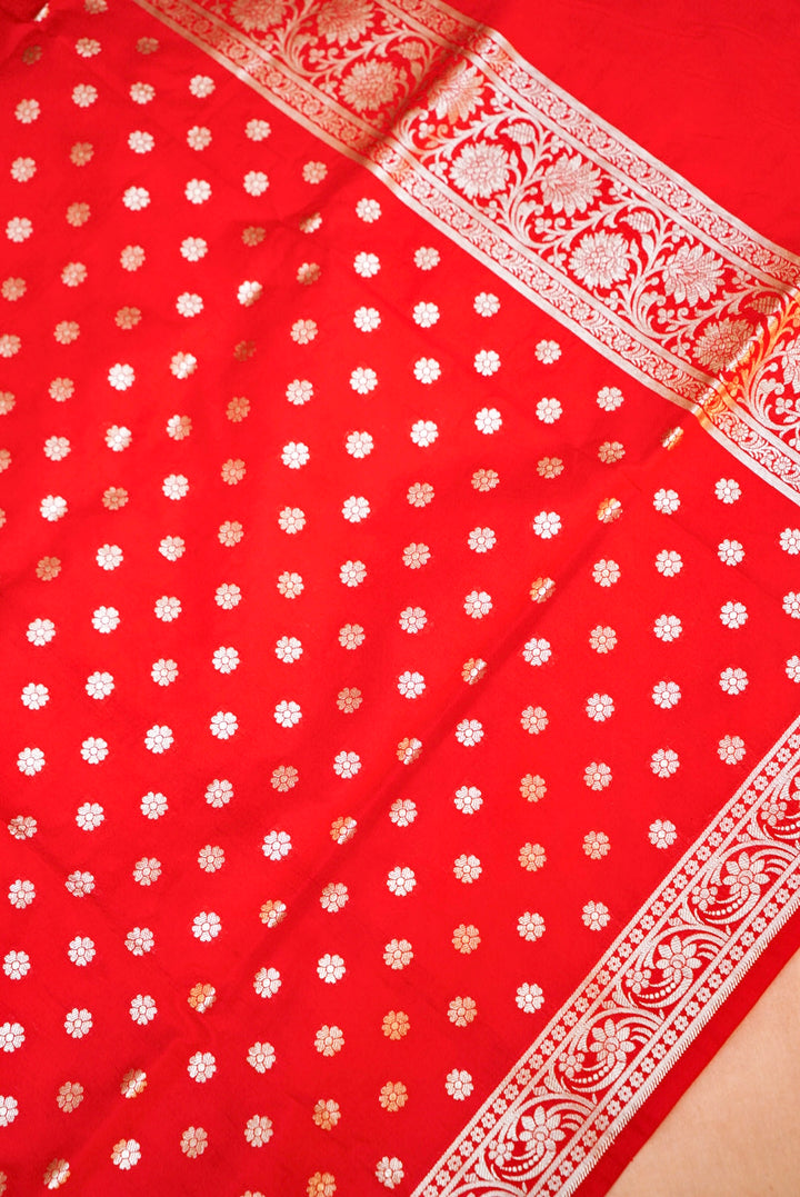 Banarasi Red Katan Silk Jaal Suit with Banarasi Booti Dupatta