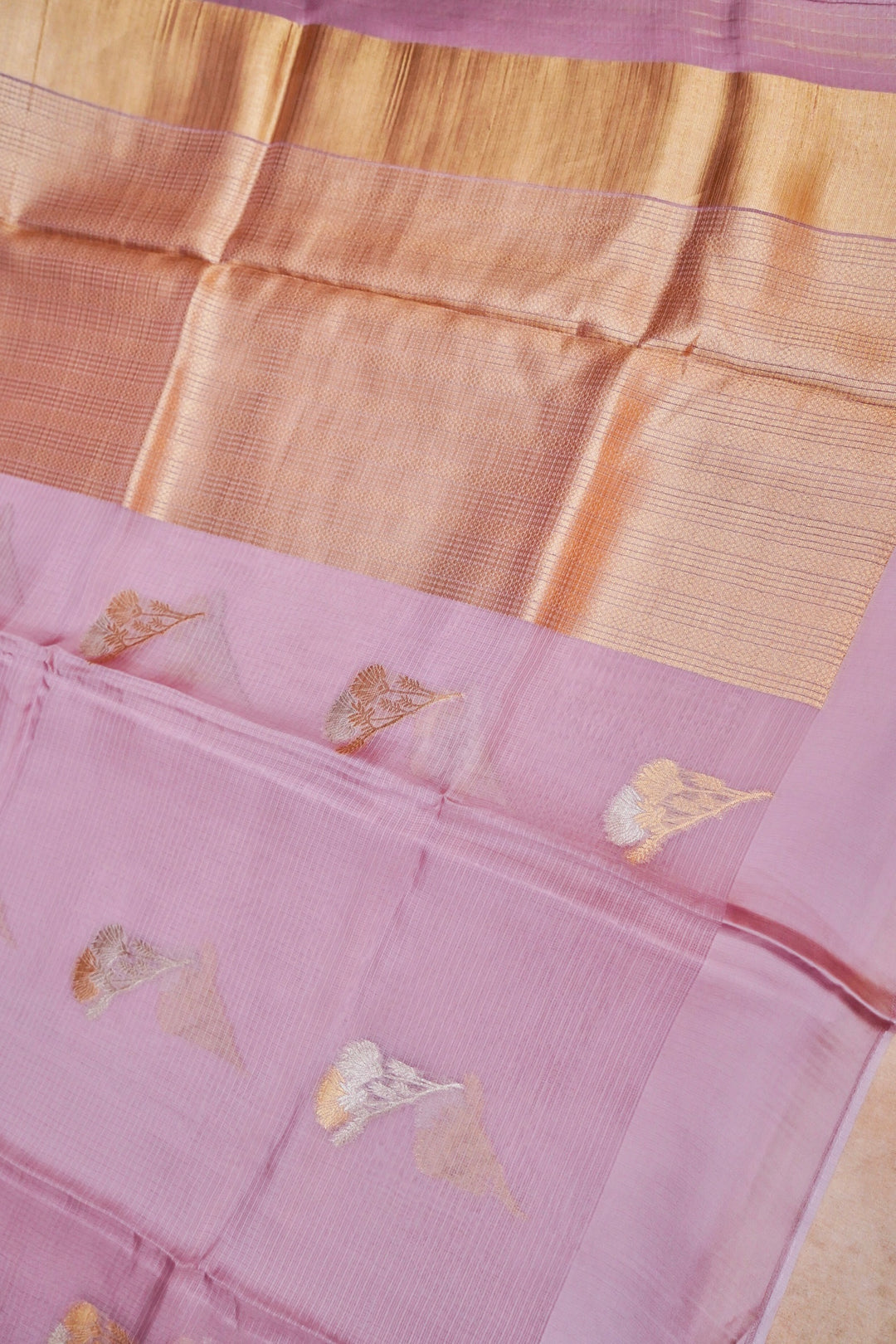 Ethereal Lavender Kota Check Saree Sona Rupa Zari Floral Motifs on Classic Checks