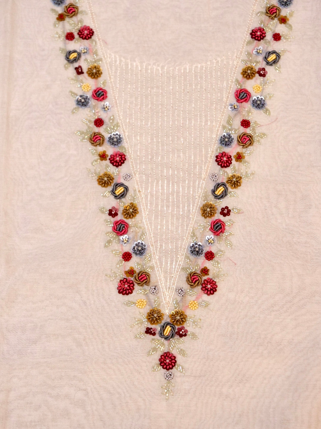 White Chanderi Silk Suit Set with Hand Painted Floral Dupatta