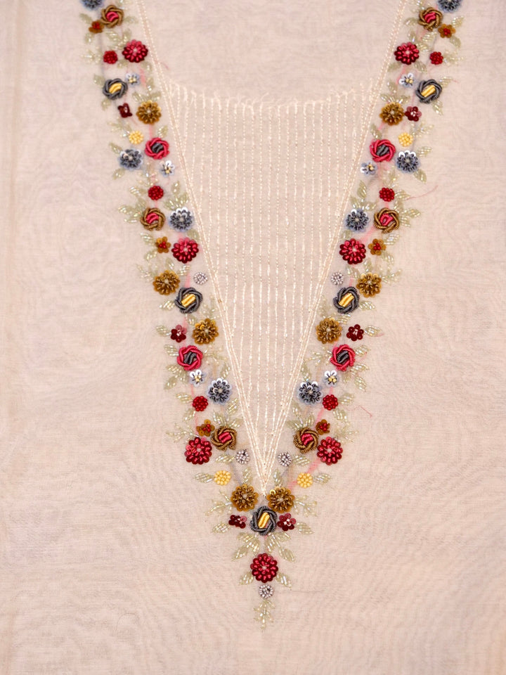 White Chanderi Silk Suit Set with Hand Painted Floral Dupatta