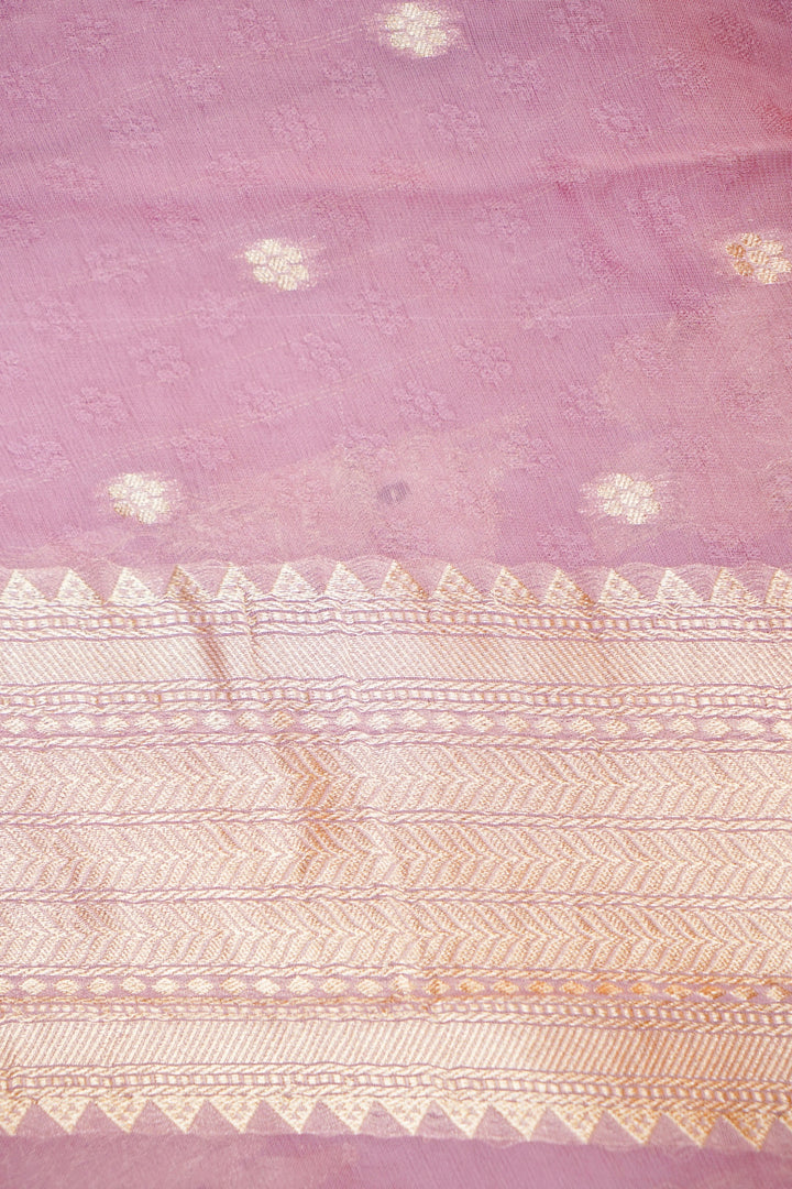 Lavender Pure Georgette Shikargah Saree with Zari Weave Animal Motifs