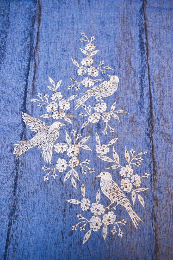 Graceful Light Blue Banarasi Crush Tissue Silk Suit Set
