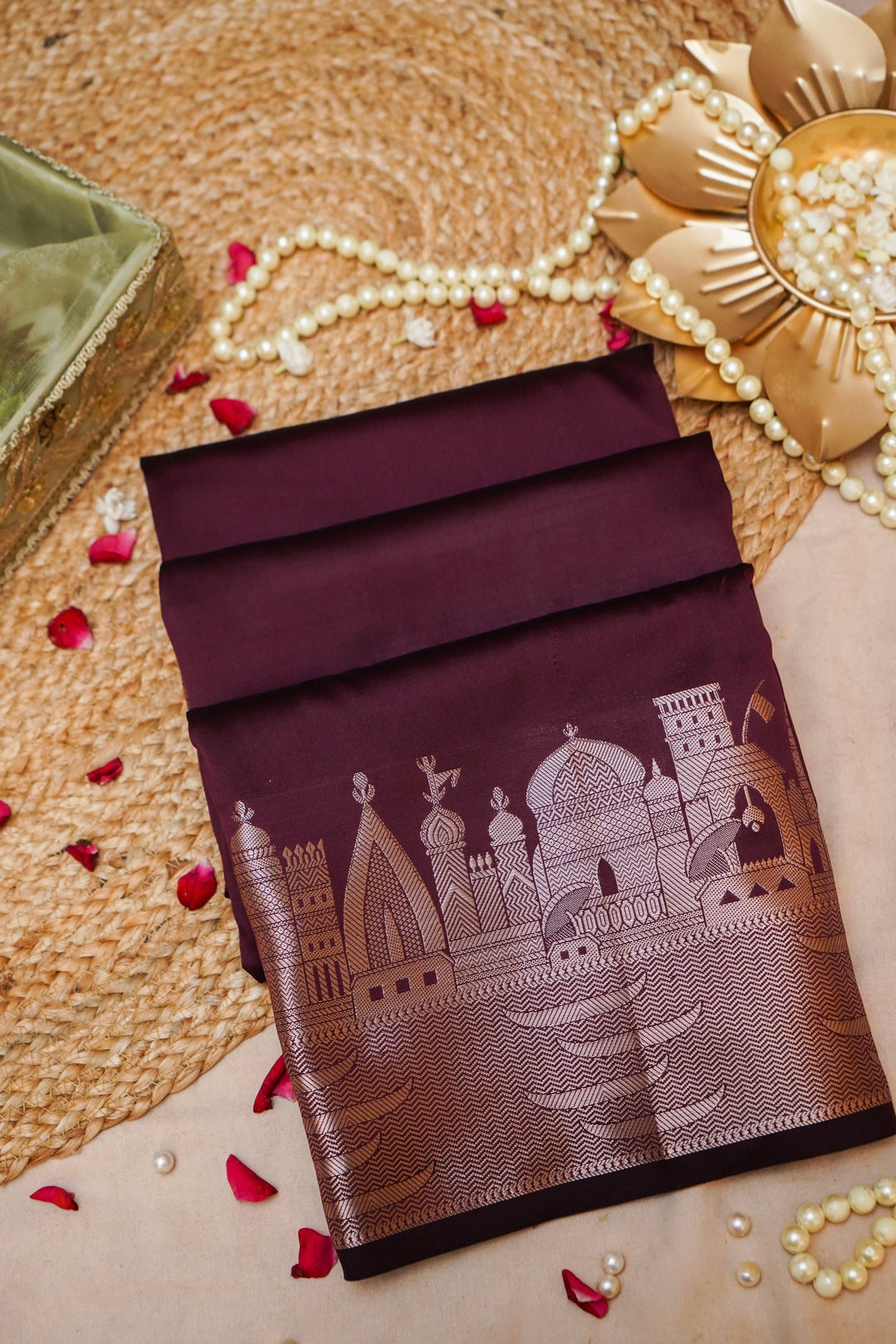 Plum Royale Banarasi Modal Silk Ghat Design Saree View 1
