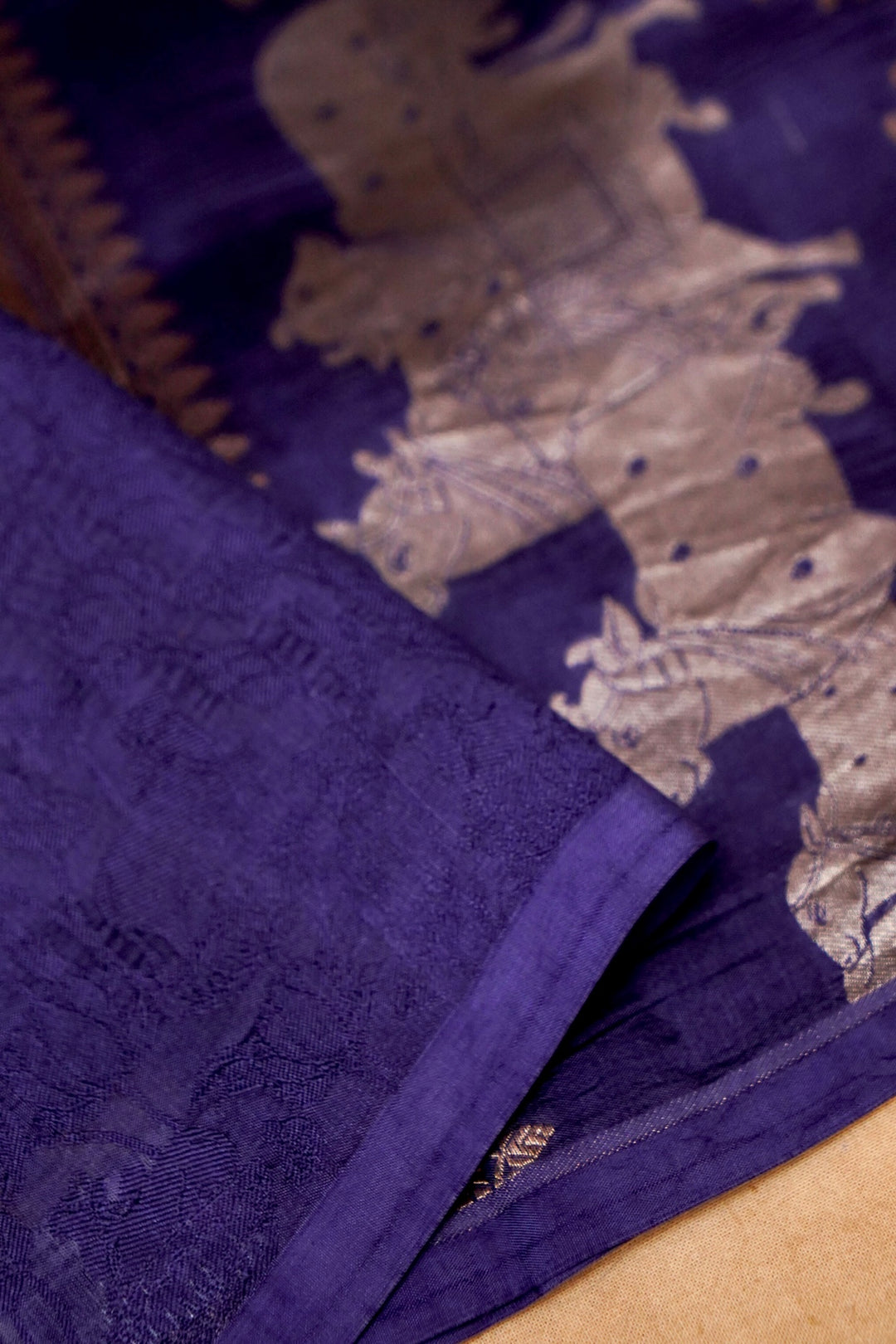Navy Blue Elegance Banarasi Handloom Pure Tanchoi Saree Border