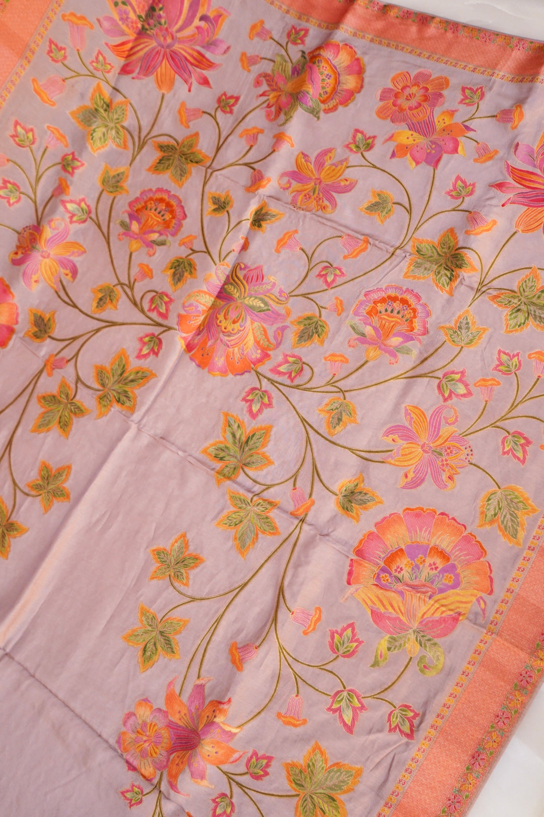 Mauve Crepe Silk Saree with Meenakari Floral Border &amp; Contrast Pallu