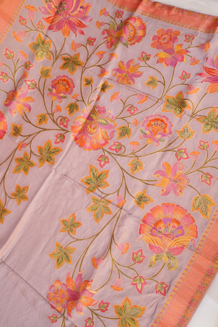 Mauve Crepe Silk Saree with Meenakari Floral Border &amp; Contrast Pallu