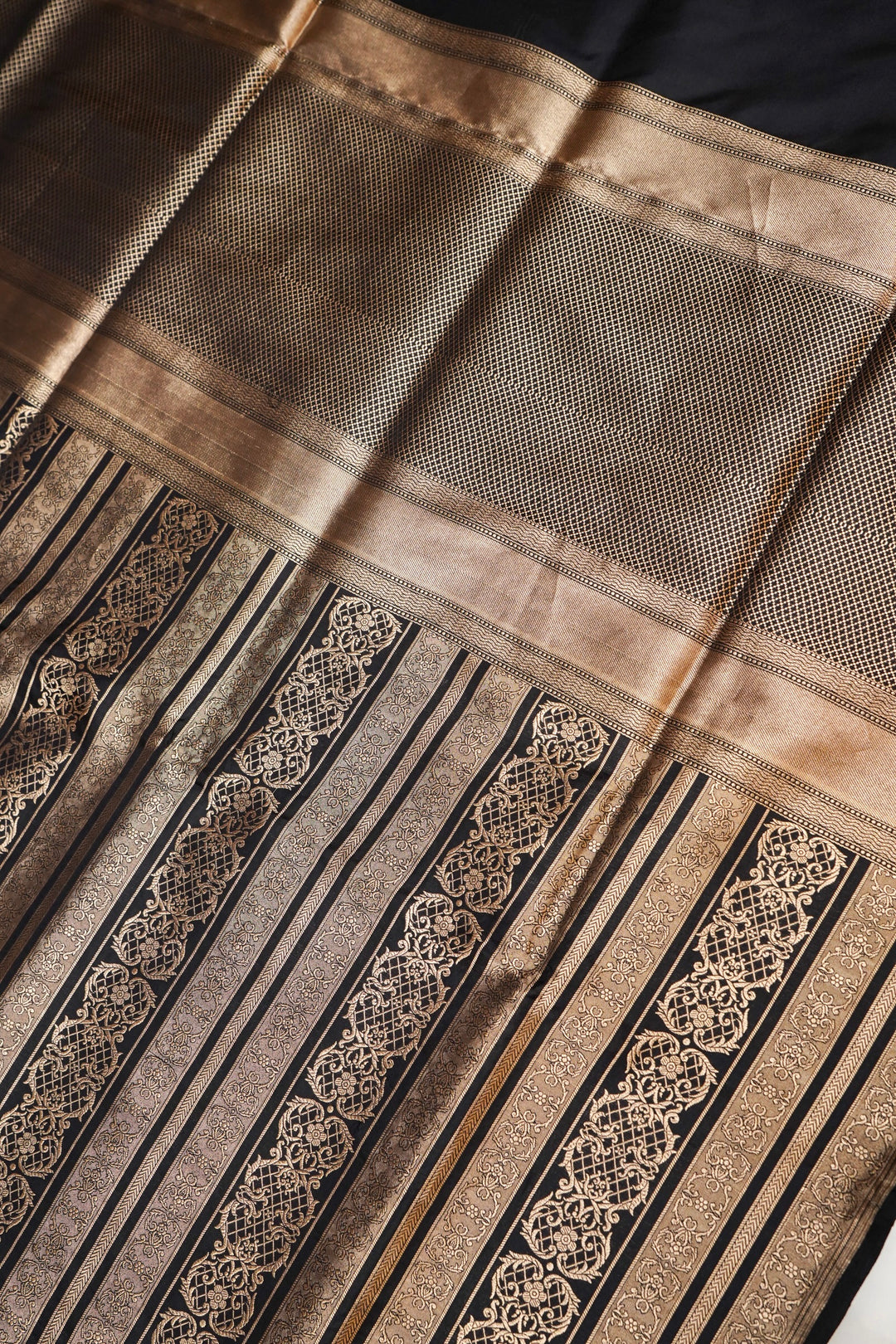 Handwoven Black Banarasi Pure Katan Silk Contemporary Saree with Zari Stripe Design