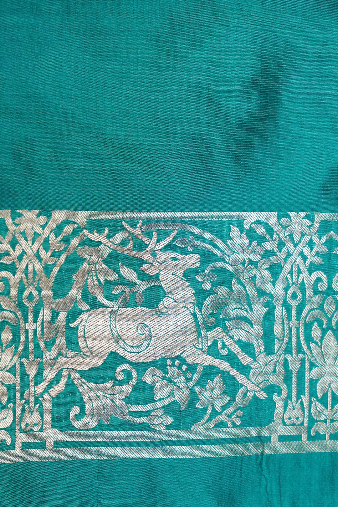 Sea Green Handwoven Banarasi Pure Katan Silk Saree with Deer Motif