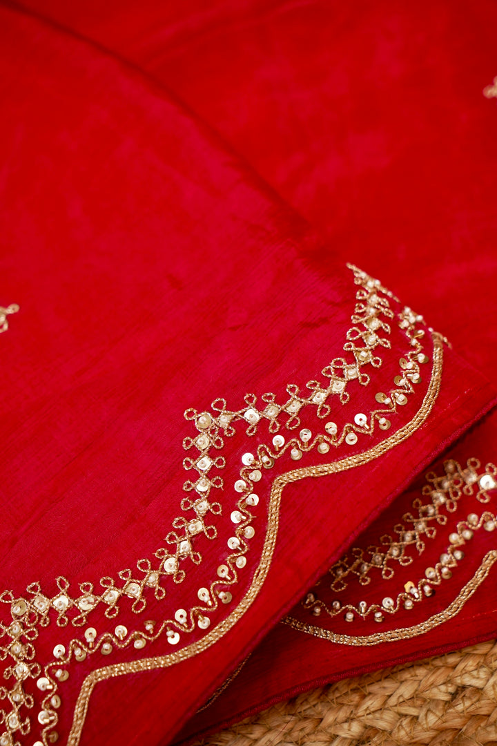 Elegant Red Organza Silk Saree with Hand Embroidered Border &amp; Designer Blouse