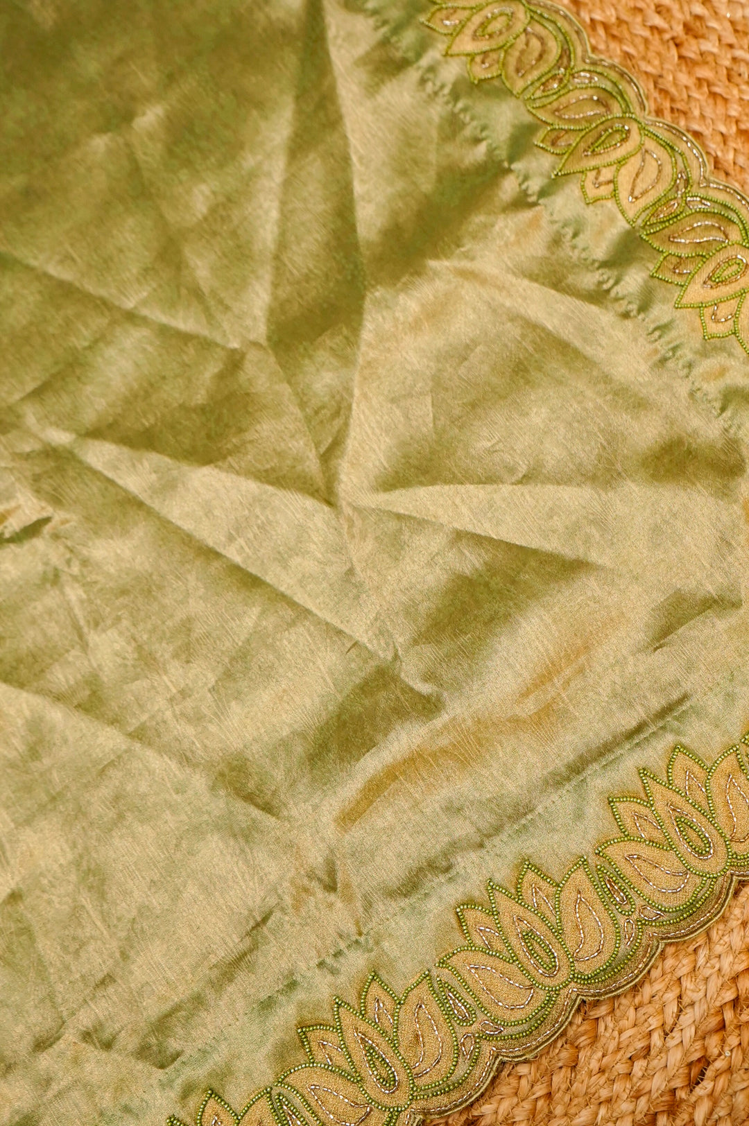 Sage Green Soft Silk Saree with Pearl and Cutdana Embroidery View 2