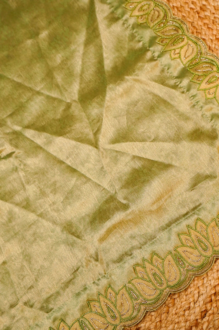Sage Green Soft Silk Saree with Pearl and Cutdana Embroidery View 2