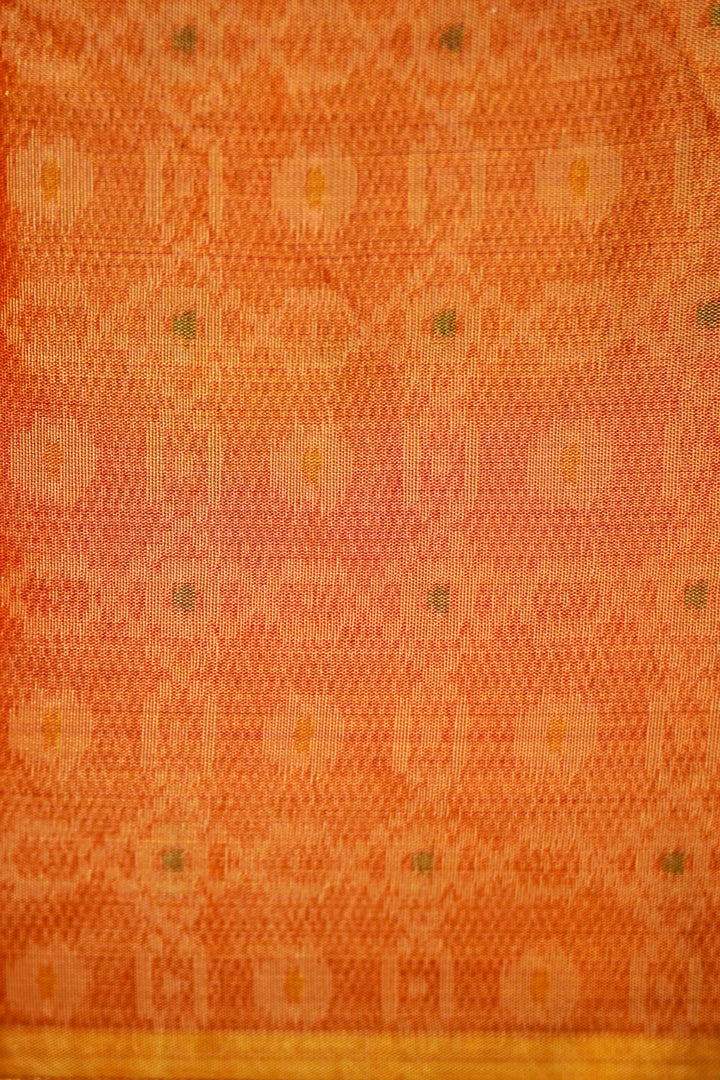 Golden Banarasi Silk Tissue Saree with Ikkat-Patola Inspired Weave