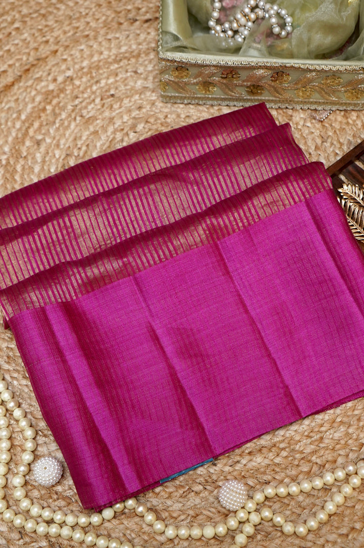 Bold Magenta Pink Raw Silk Tissue Saree with Zari Stripe Weave