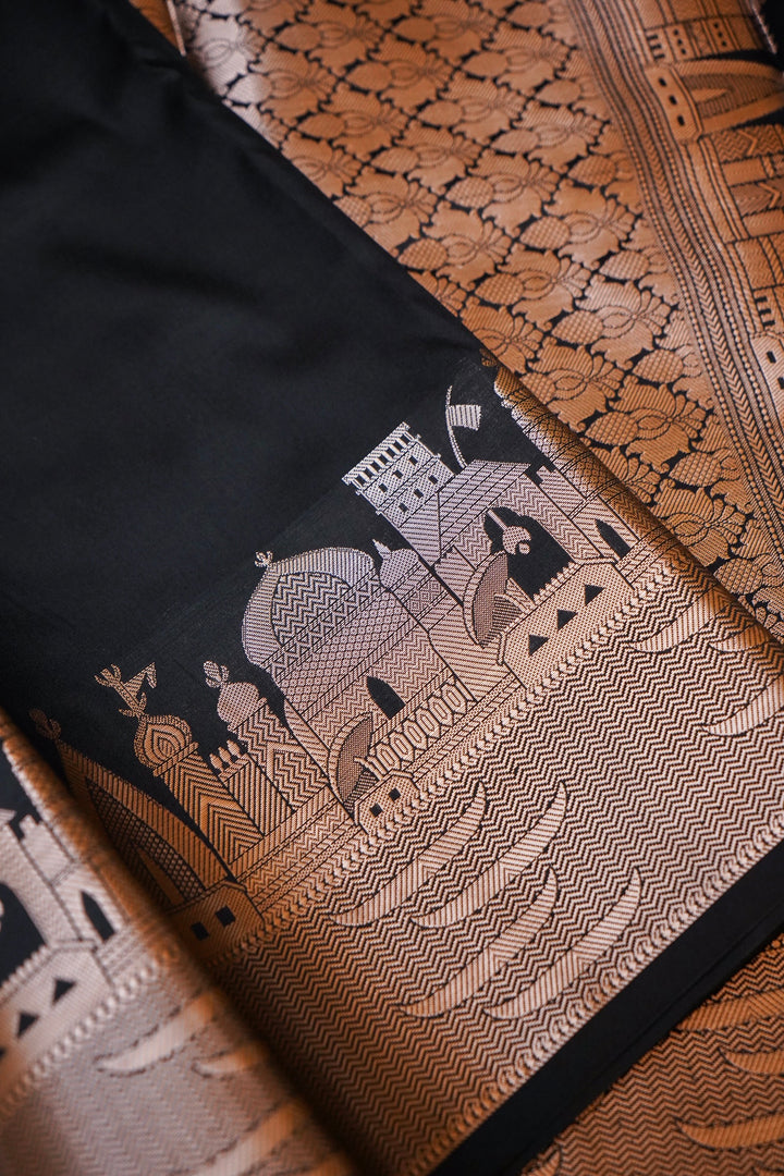 Midnight Heritage Black Modal Silk Banarasi Ghat Design Saree View 4
