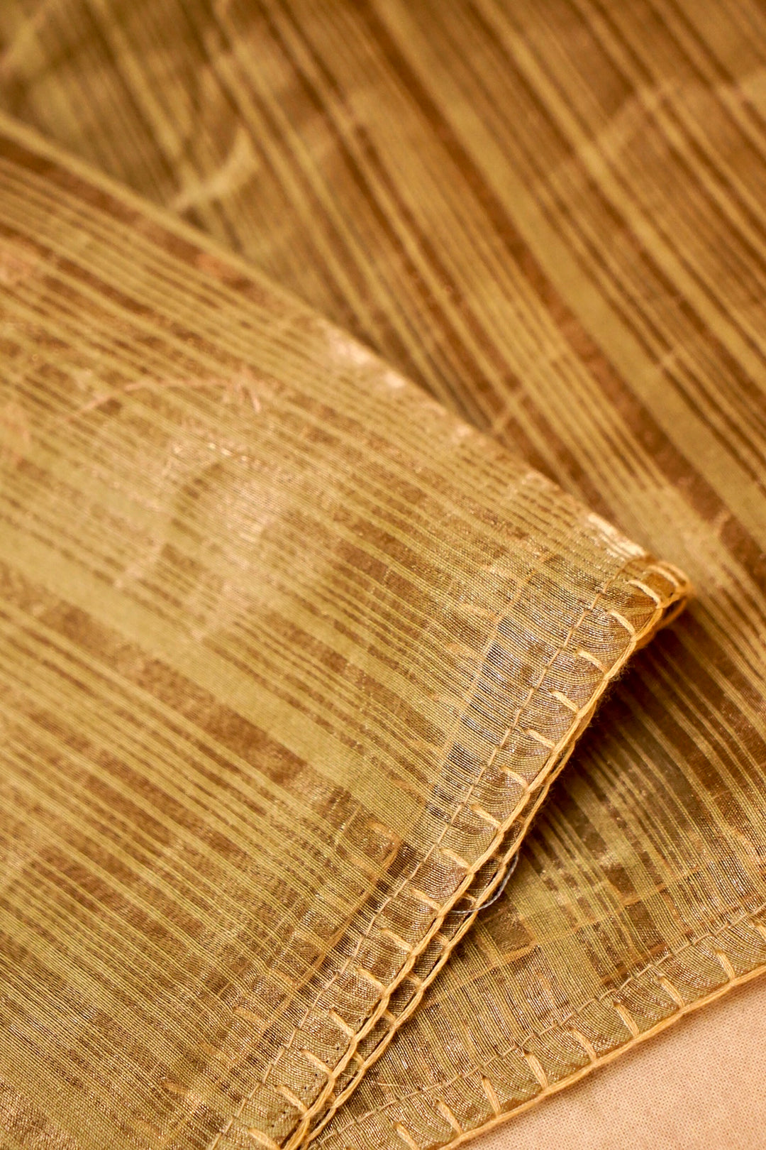Tan Beige Stripe Elegance Pure Banarasi Tissue Silk Saree View 3