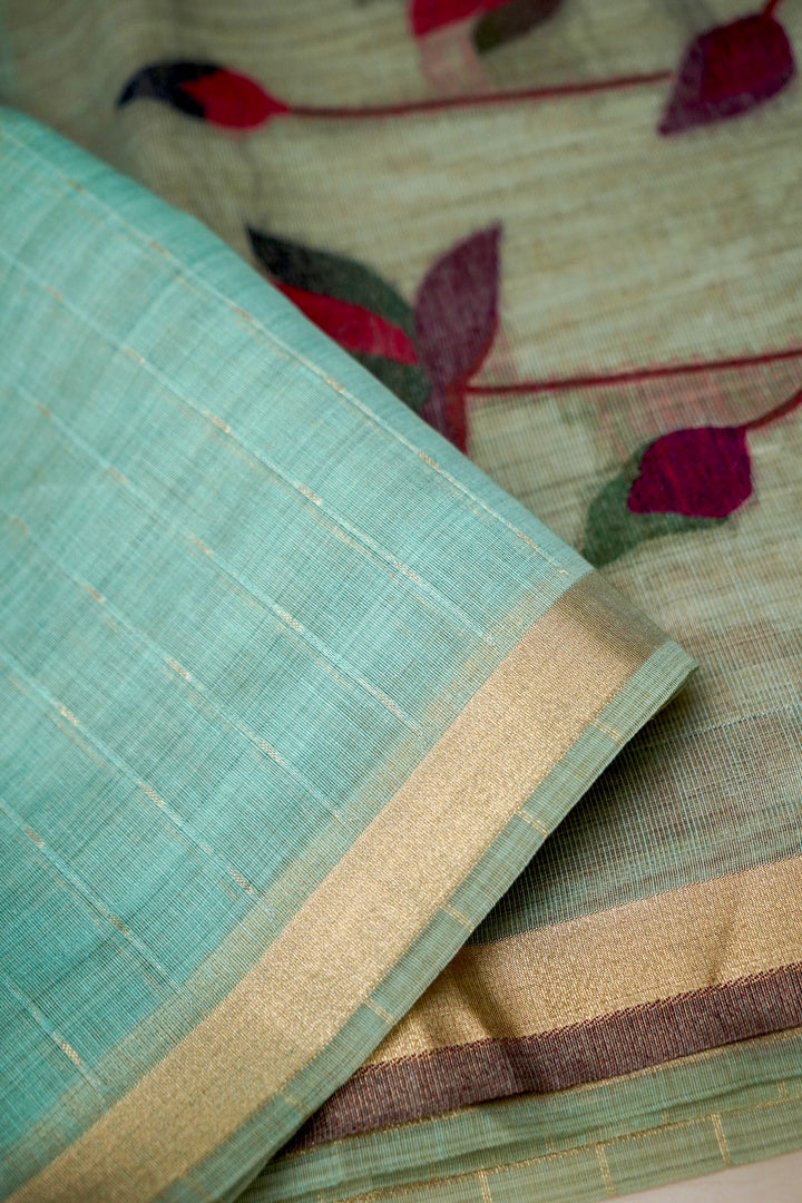 Elegant Sky Blue Cotton Silk Saree with Zari Stripe Weave Paithani Pallu View 3