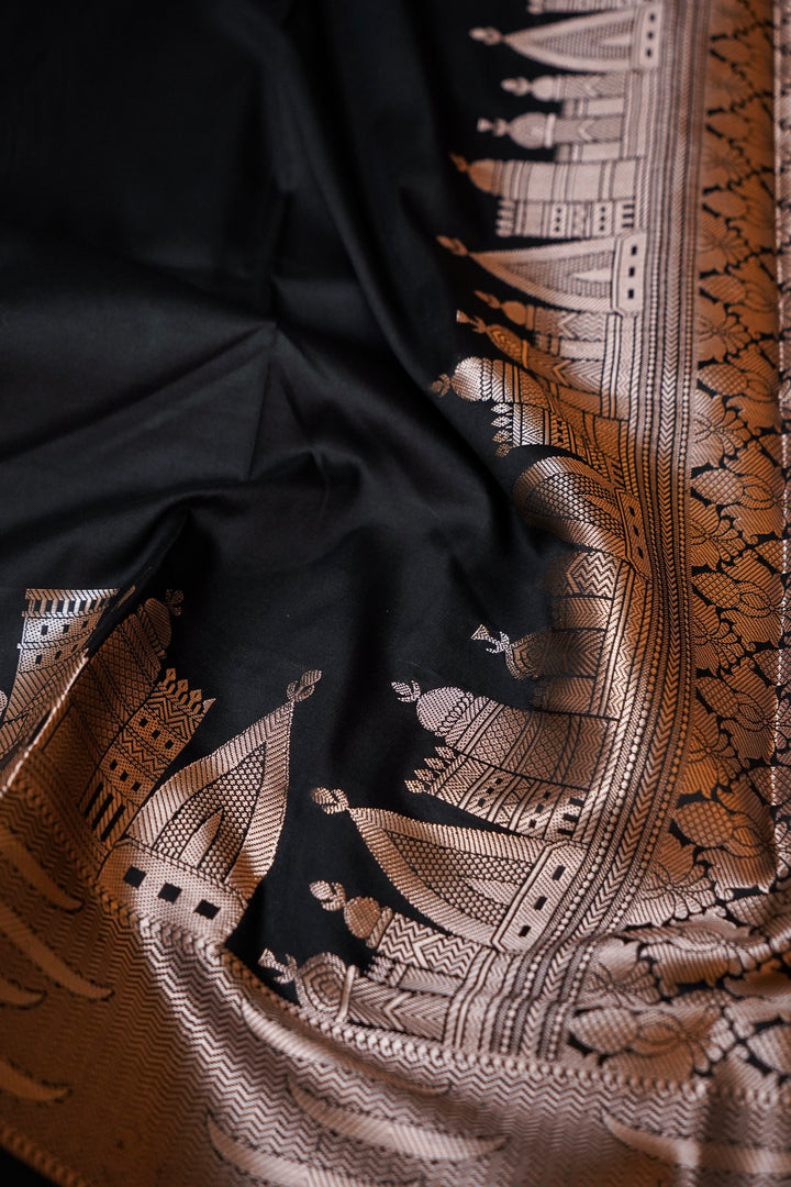 Midnight Heritage Black Modal Silk Banarasi Ghat Design Saree View 5