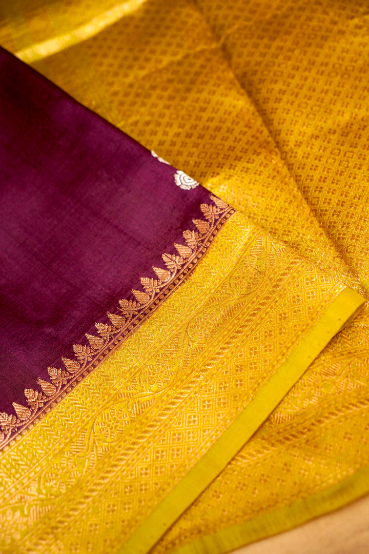 Banarasi Pure Katan Silk Wine Saree with Sona Rupa Buti View 3