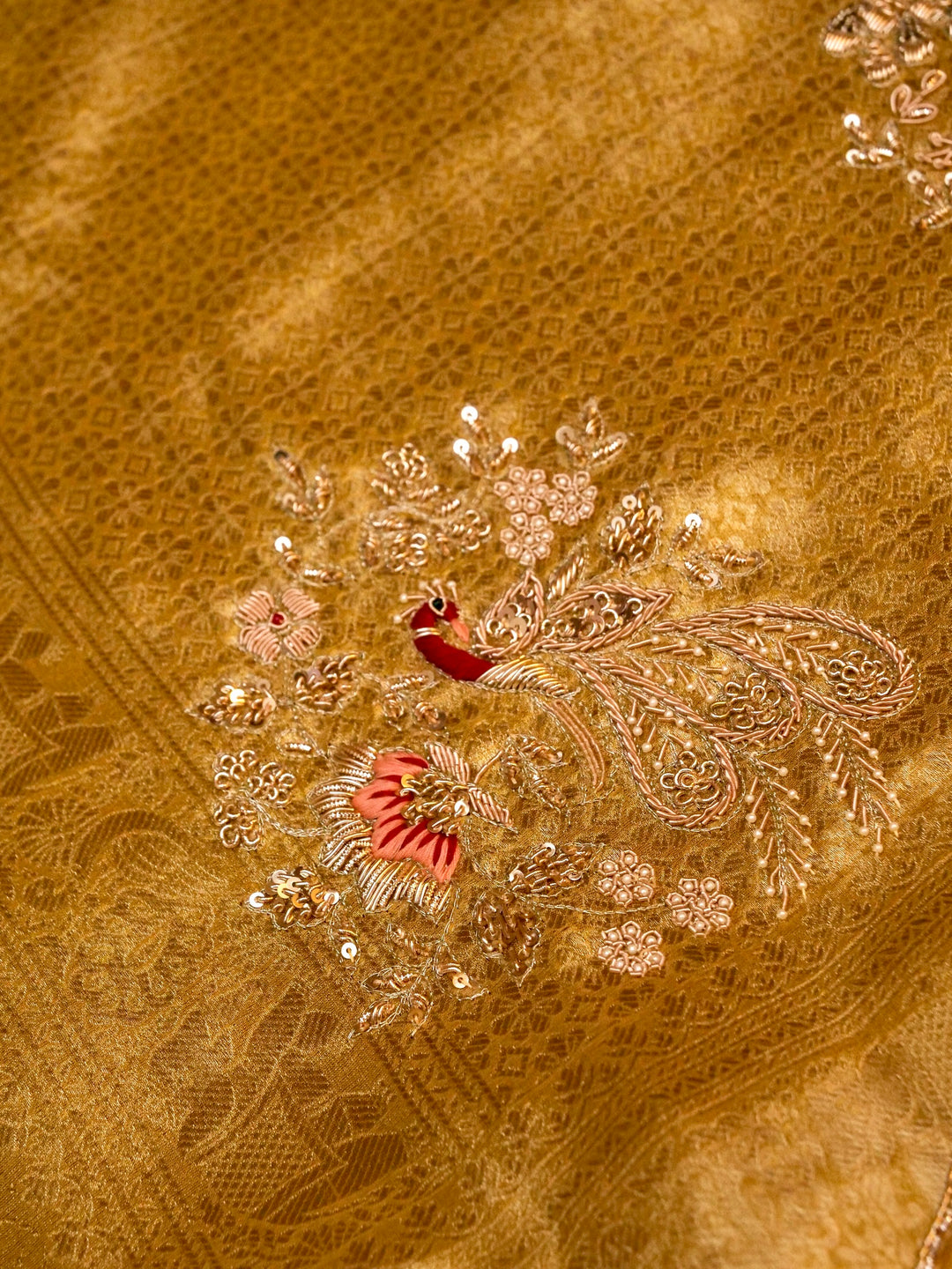 Golden Banarasi Tissue Silk Saree with Zardozi & Resham Work