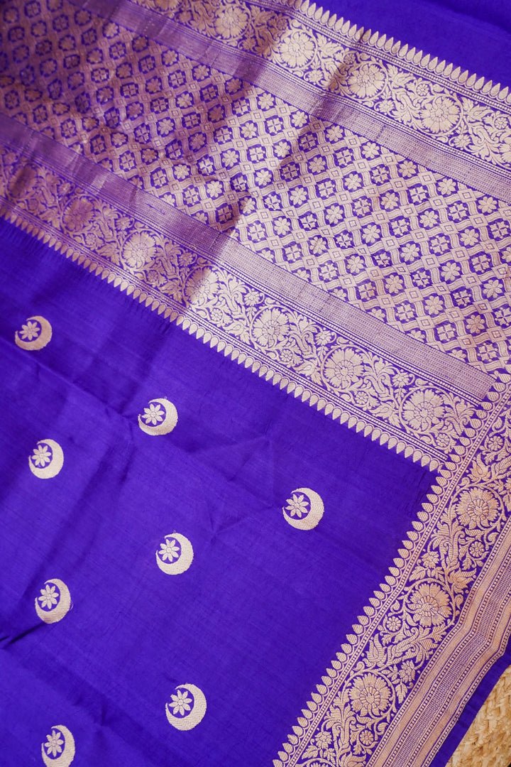 Celebrity Inspired Violet Pure Katan Silk Saree with Chand Boota Design