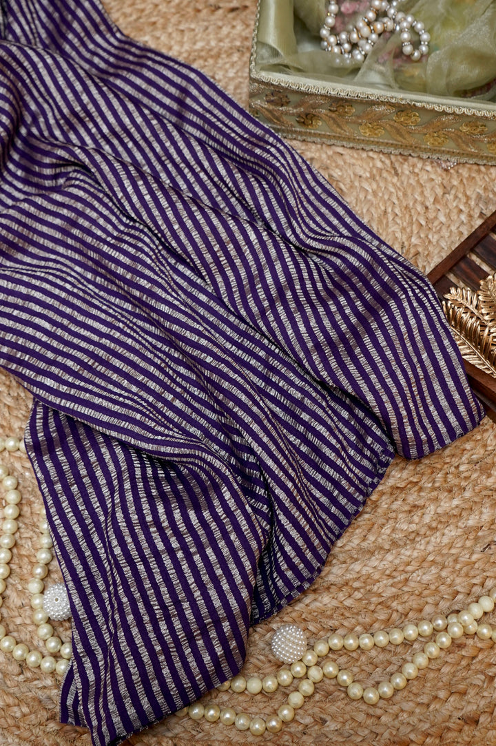 legant Purple Muga Georgette Saree with Zari Stripe Weave