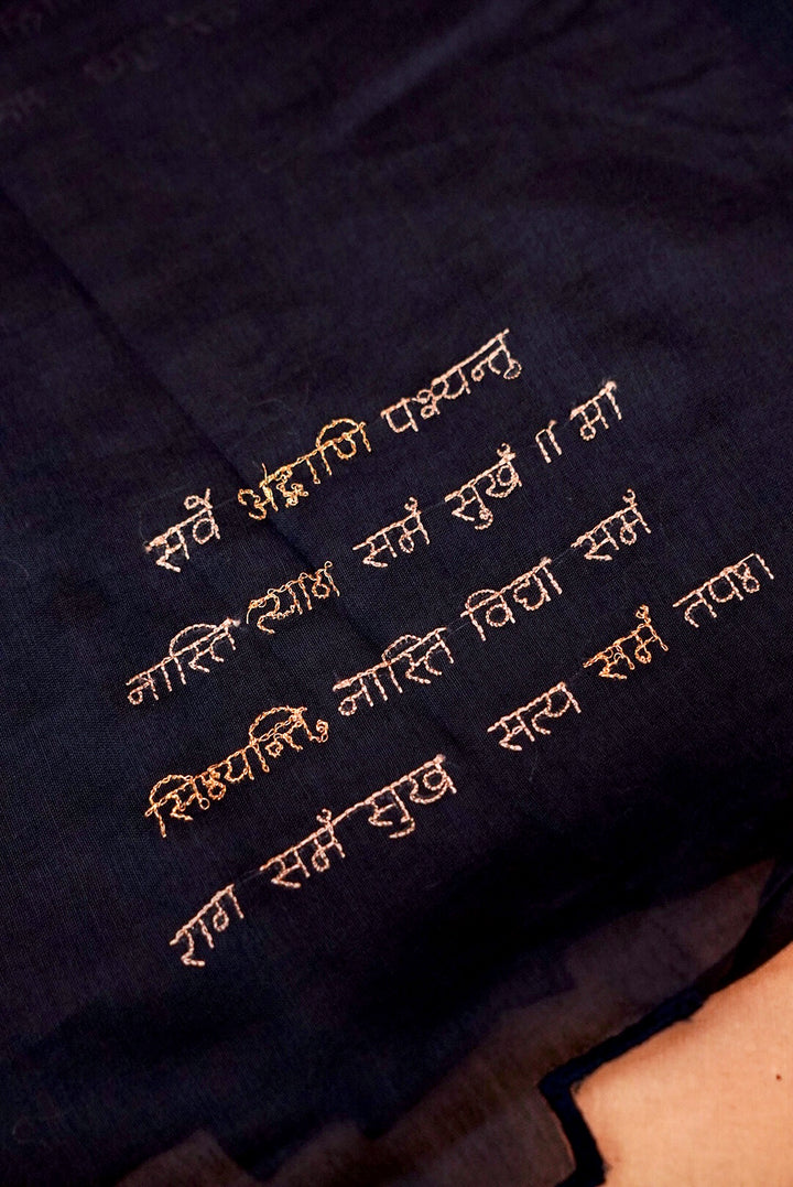Navy Blue “Shanti Mantra” Pure Chanderi Silk Suit with Scalloped Dupatta