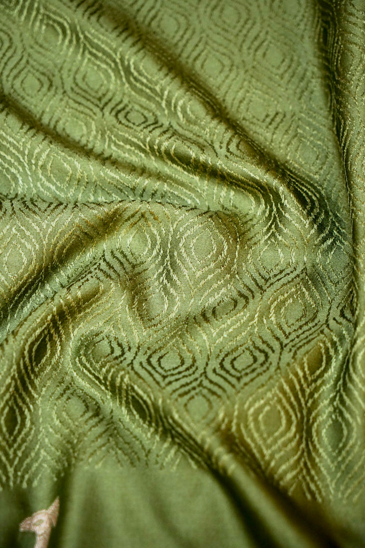 Ethereal Beauty in Pastel Banarasi Mashru Silk Saree with Tanchoi Weave & Bird Motif Border