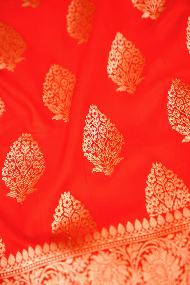 Handwoven Red Bridal Banarasi Pure Katan Satan Silk Saree