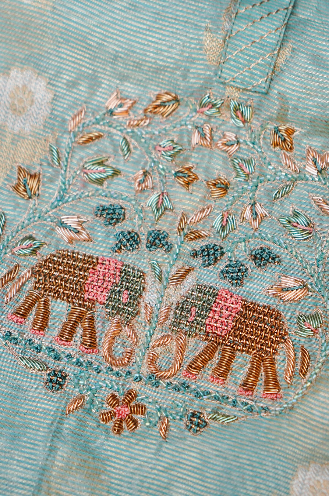 Unstitched Powder Blue Pure Chanderi Tissue Suit Set