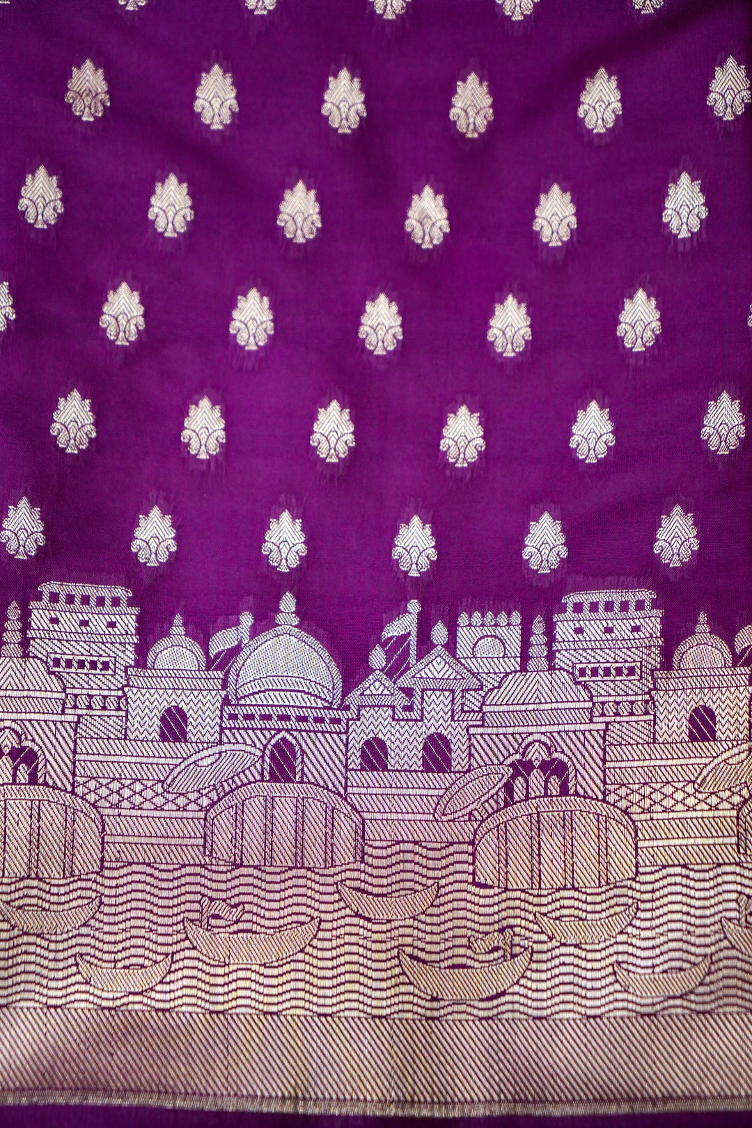 Purple Banarasi Modal Silk Suit Set with Ghat Design Top View 2