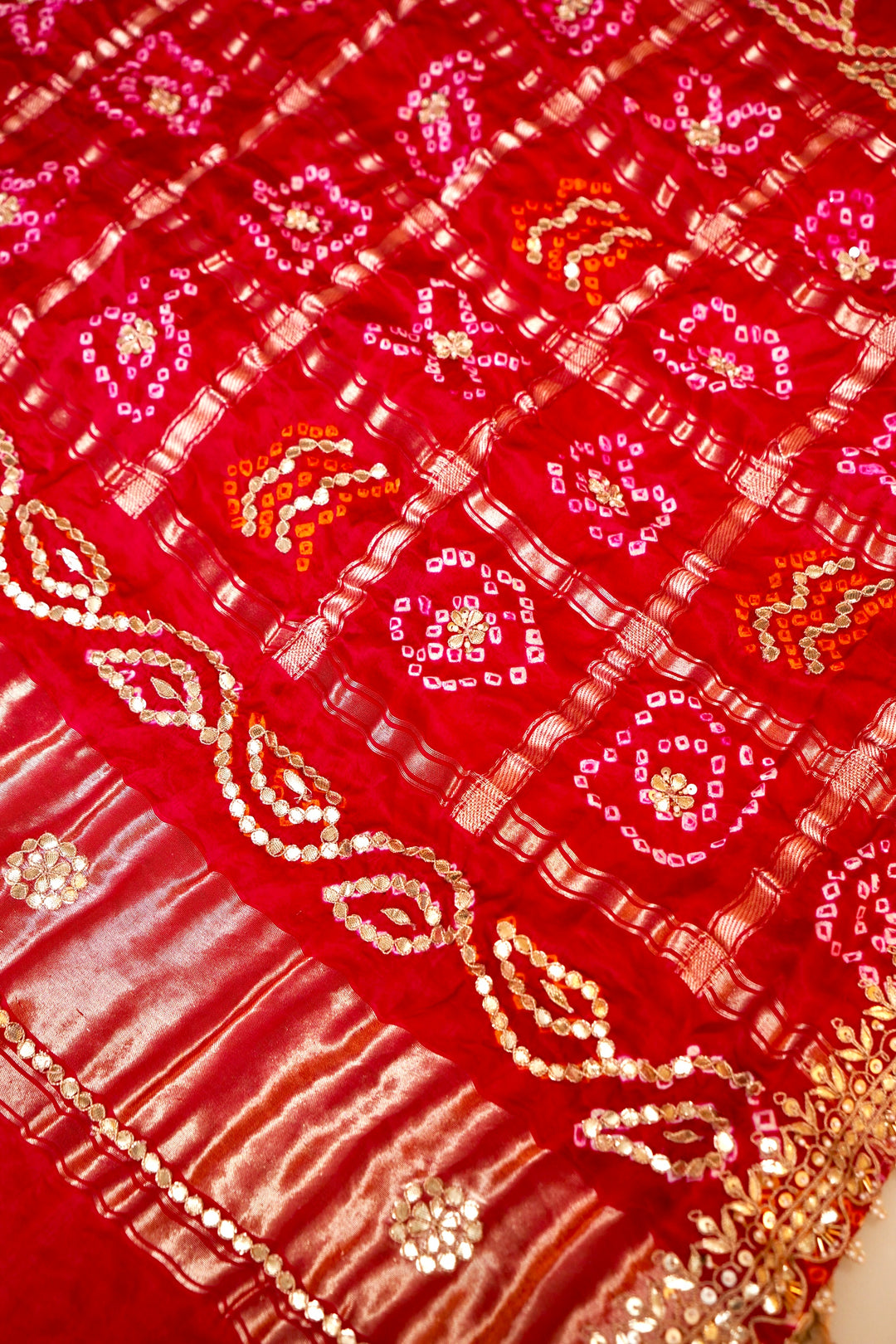 Pure Rani Pink Gajji Silk Gharchola Saree with Hand Embroidery
