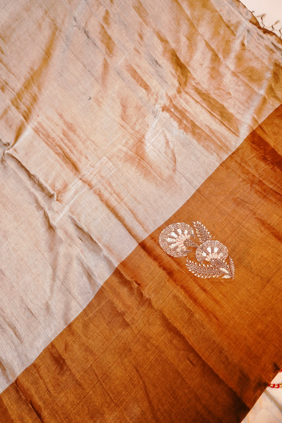 Regal Golden & Silver Pure Handloom Katan Tissue Saree with Zardozi Embroidery