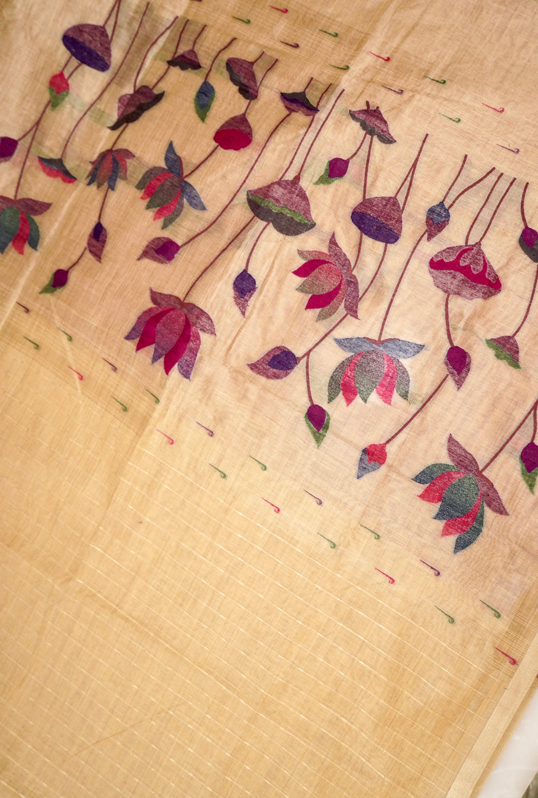 Graceful Beige Cotton Silk Saree with Zari Stripe Weave Paithani Pallu View 3