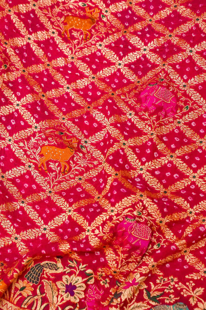 Bandhej Meenakari Bridal Grace Handwoven Pure Khaddi Georgette Saree View 7
