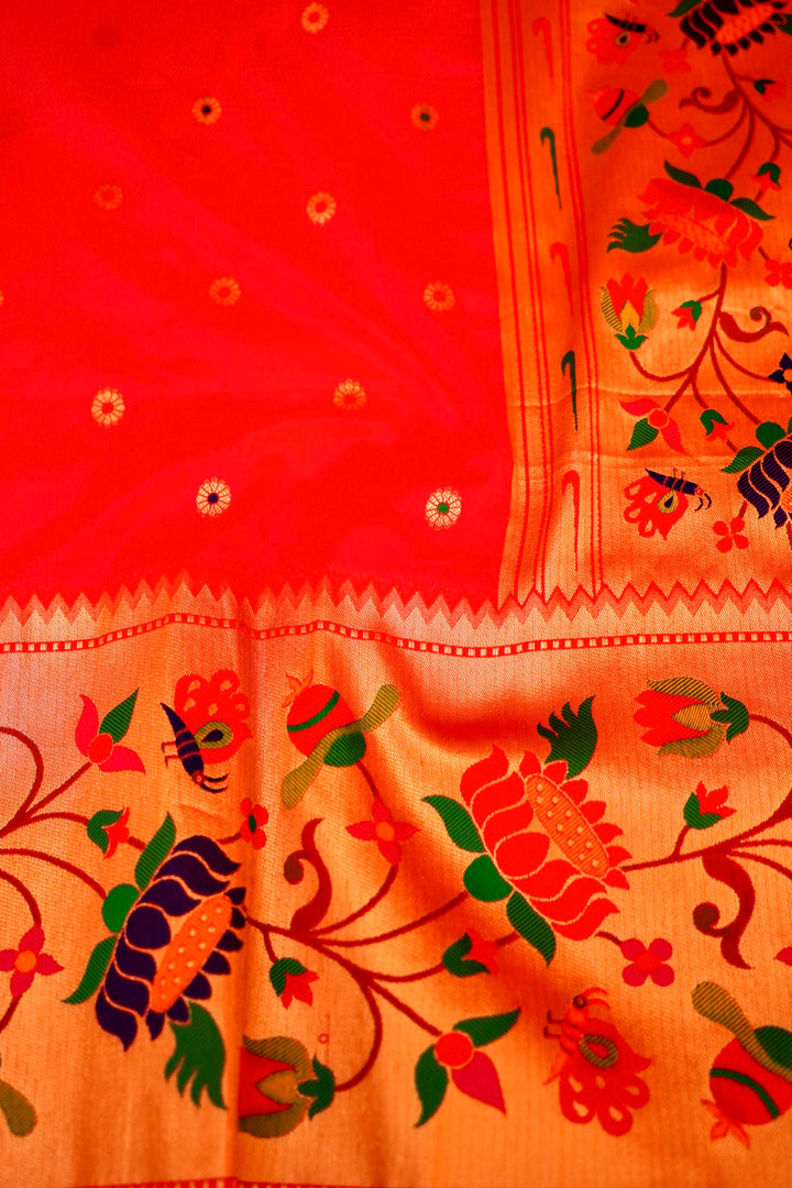 Bridal Reddish Pink Katan Silk with Paithani Pattern Saree